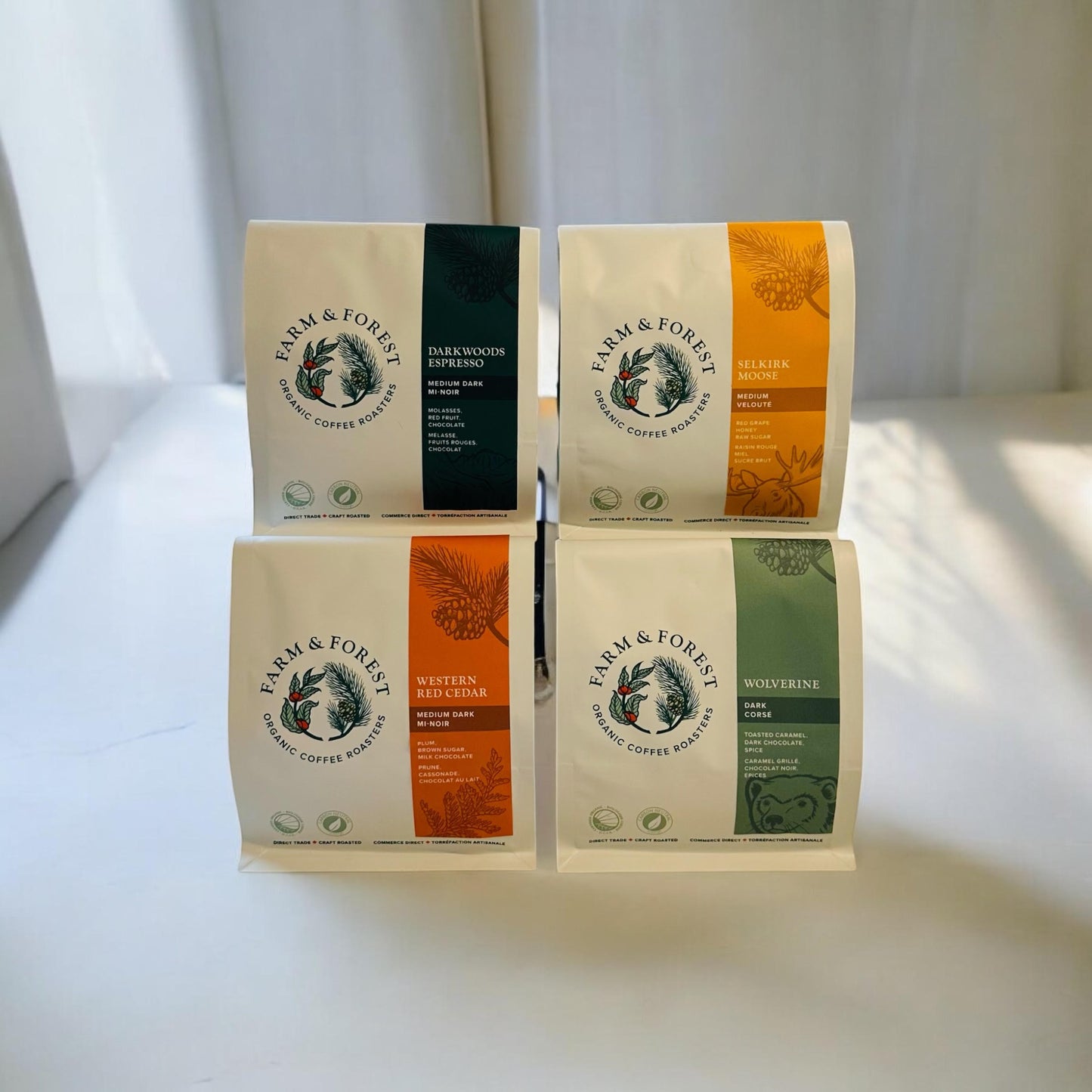 Sampler Pack 4x 200g: Wolverine, Western Red Cedar, Selkirk Moose, Dark Woods Espresso