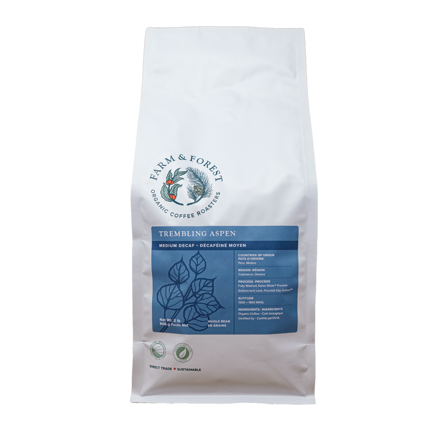 CERTIFIED ORGANIC (OCIA) "TREMBLING ASPENS" SWP DECAF MEDIUM ROAST