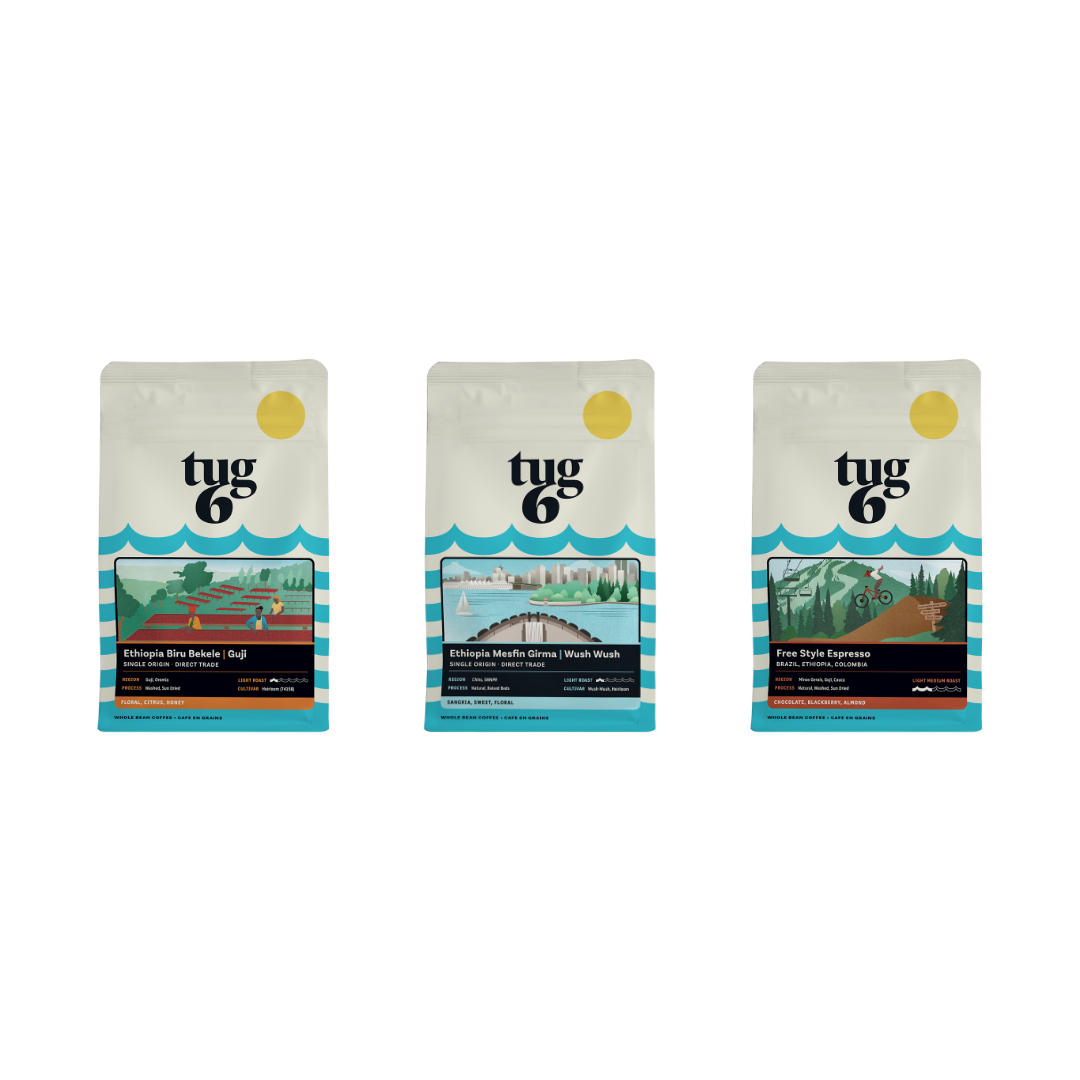 Tug 6 Adventurous Sampler Pack 3 x 200 g: Ethiopia Washed, Seasonal, Freestyle