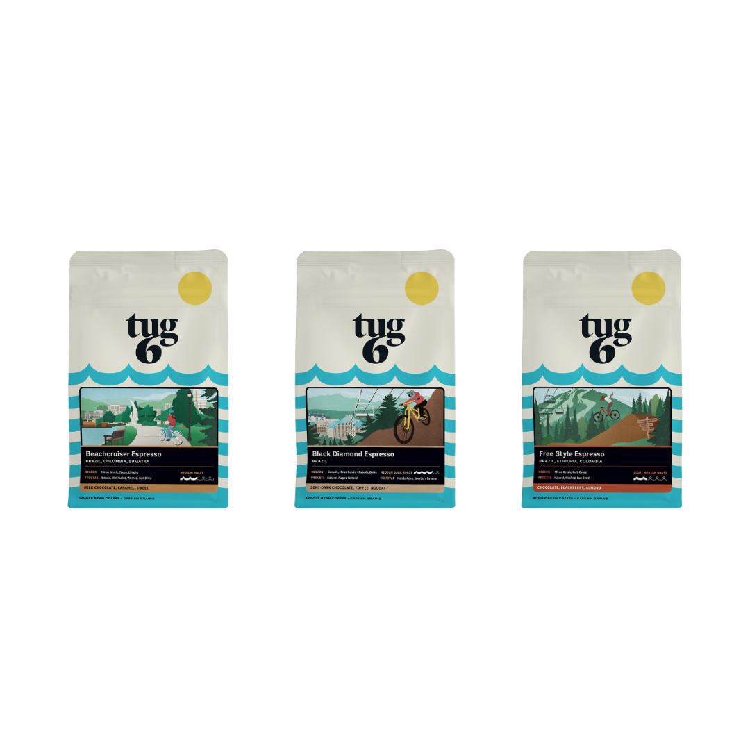Tug 6 Espresso Sampler Pack 3 x 200 g: Beachcruiser, Black Diamond, Freestyle