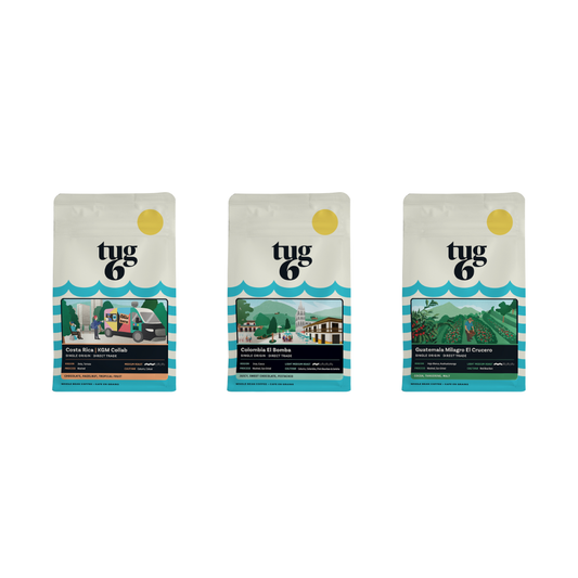 Tug 6 Single Origins Sampler Pack 3 x 200 g: KGM Collab, Colombia, Guatemala